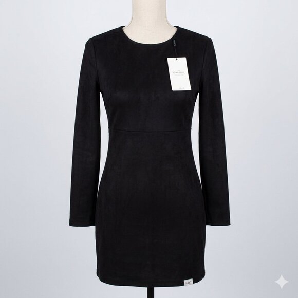 NWT Zara Trafaluc Black Long Sleeve Faux Suede Mini Dress - Size L - Picture 4 of 5